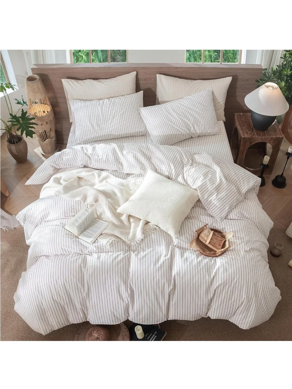 NEW MooMee 100% Washed Cotton Duvet Cover Set. Linen Like Texture. White/Orange